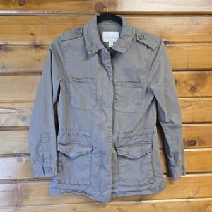 Hinge Utility Military Jacket Olive Green Button Epaulets Front Pockets Size XS